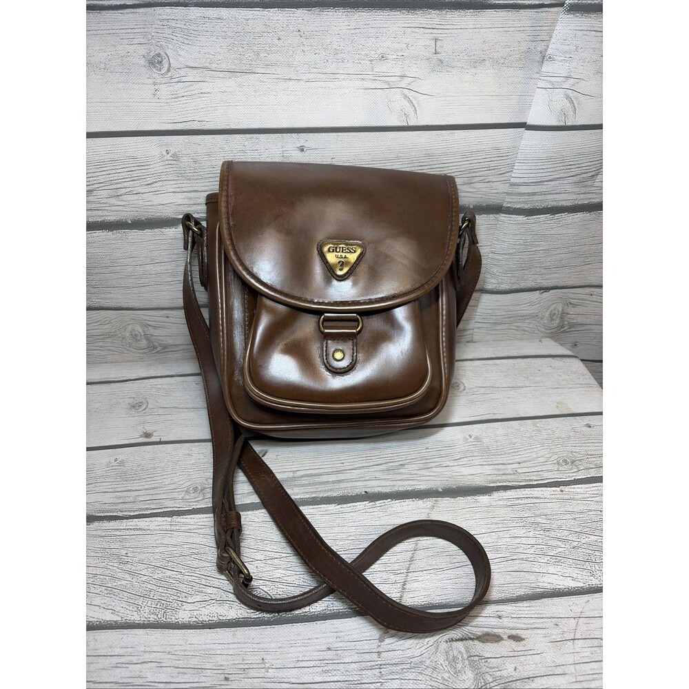 GUESS-USA Leather Purse- Brown-Cross Body-Vintage- Y2K